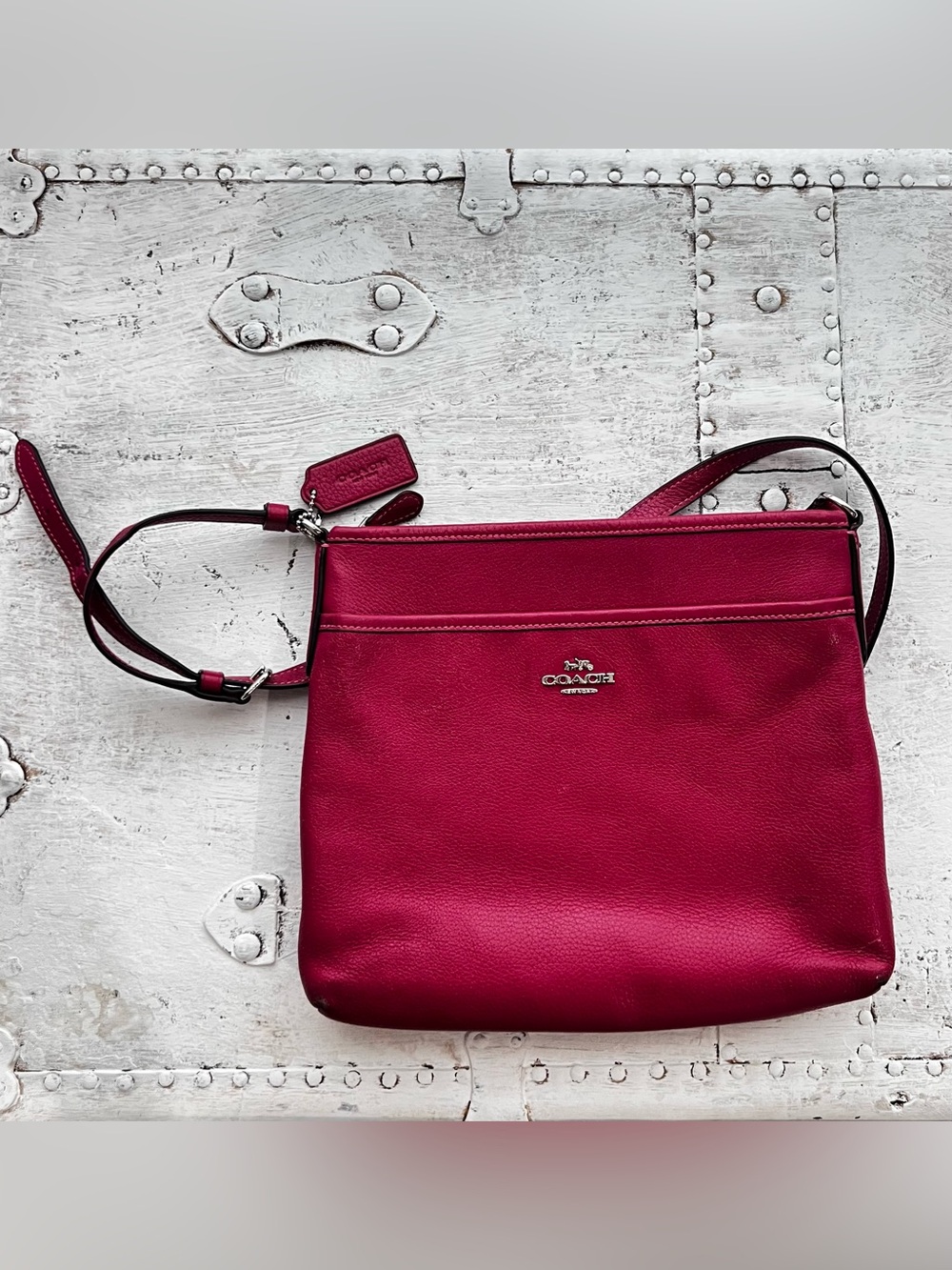 Coach Pebbled Leather Crossbody in Raspberry